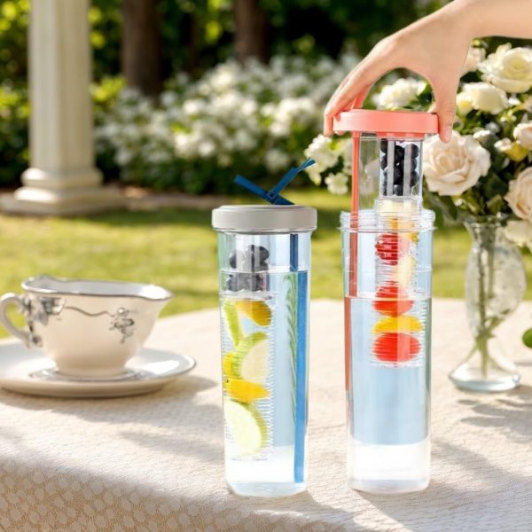 Fruit Infuser Water Bottle, Foldable Straw Water Cup, Juice Bottles for Cold Drinks,LeakProof, Shatter Proof 24OZ, Gifts for Man (Blue) - Image 4