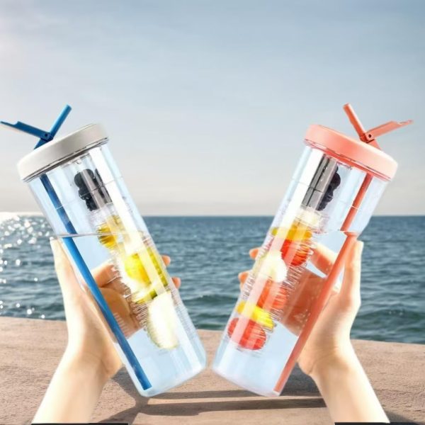 Fruit Infuser Water Bottle, Foldable Straw Water Cup, Juice Bottles for Cold Drinks,LeakProof, Shatter Proof 24OZ, Gifts for Man (Blue) - Image 5