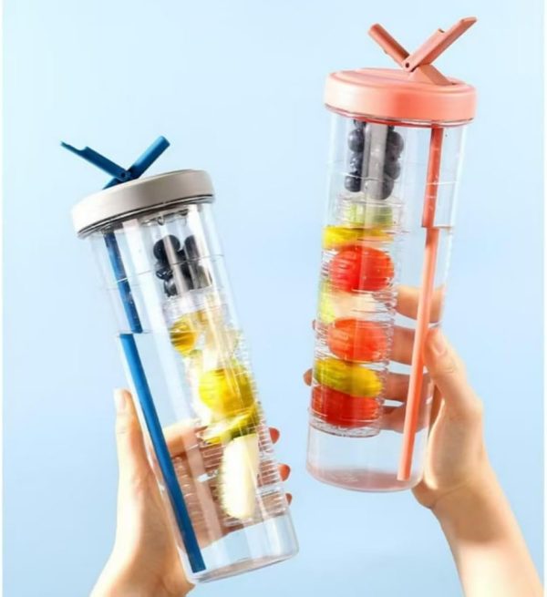 Fruit Infuser Water Bottle, Foldable Straw Water Cup, Juice Bottles for Cold Drinks,LeakProof, Shatter Proof 24OZ, Gifts for Man (Blue) - Image 6