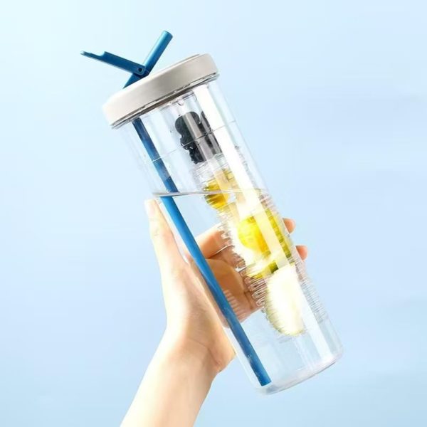 Fruit Infuser Water Bottle, Foldable Straw Water Cup, Juice Bottles for Cold Drinks,LeakProof, Shatter Proof 24OZ, Gifts for Man (Blue) - Image 7